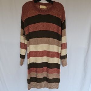 Dreamers Cozy Striped Knit Dress - Earth Tones